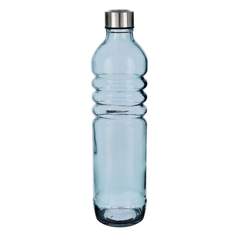 BOTELLA VIDRIO RELIEVE AZUL