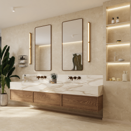 Ambiente con panel SPC Dessert Beige - elegancia clásica en tonos crema y beige