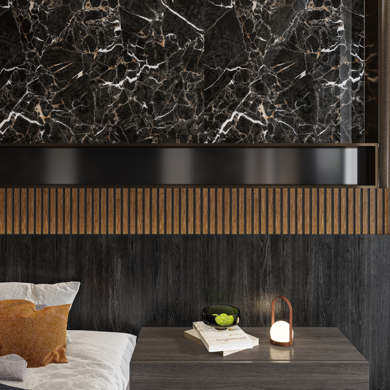 Ambientes sofisticados con panel SPC negro brillante FastPanel.